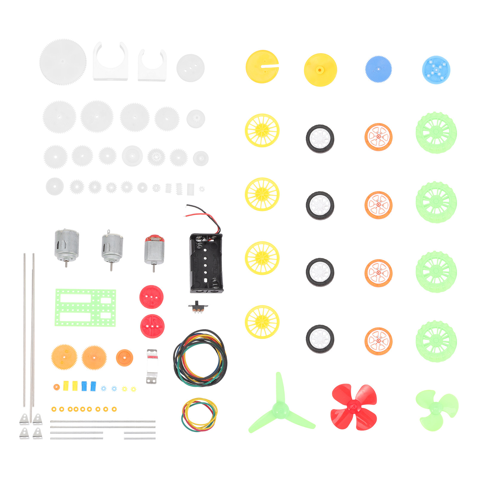Science Project Kit - 112個入り DCモーター用ギアキット、プラスチック製ホイール、電動モーター用アクセサリー、ミニチュアエンジン部品、科学プロジェクト、修理用