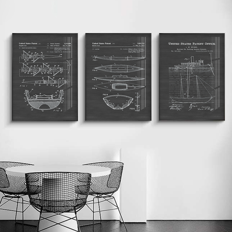 Star Map Poster - シンプルな黒と白グレーアメリカンインダストリアルスタイルレトロノスタルジックな船船構造図装飾キャンバス絵画